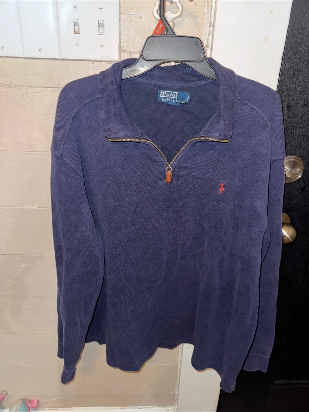 Polo by Ralph Lauren Navy Quarter-Zip Pullover with Red Pony Y2K XL